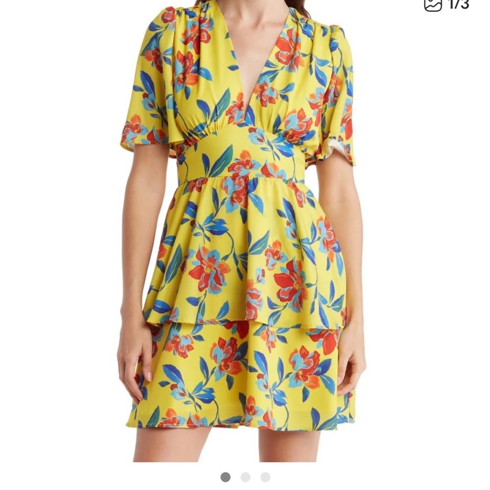 Adelyn Rae Yellow Floral Print Dress
